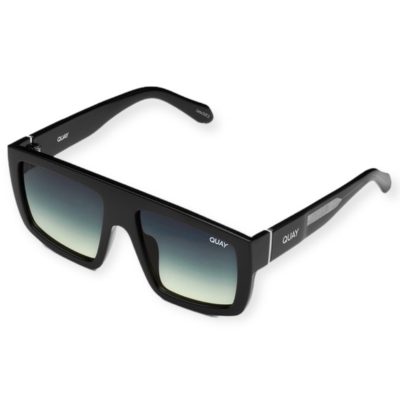 QUAY Get In Line Sunglasses Black Frame Green Smoke Gradient Lens Shield NWT - Picture 2 of 6